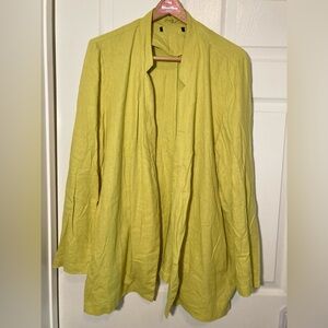 🟣 Linen Blend GUC Size Large Vibrant Green/Yellow Open Front Blazer